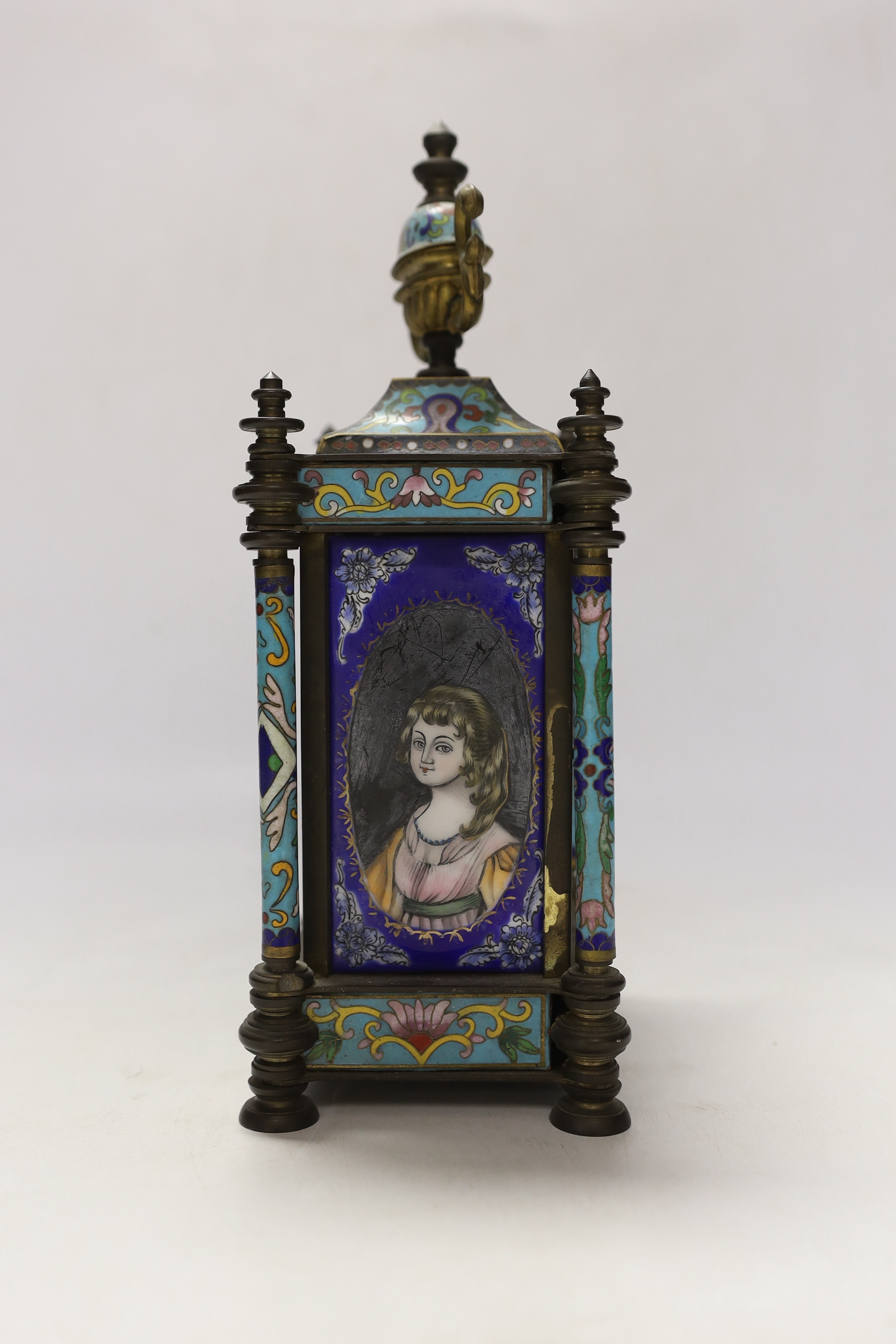A 20th century Cloisonné enamel clock, 26cm high